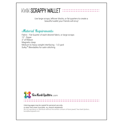 Kwik Scrappy Wallet Pattern - PDF